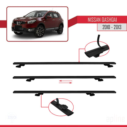 Kompatibel mit Nissan Qashqai (J10) Post-Facelift 2010-2013 BASIC Model Relingträger Dachträger Auto Gepäckträger Schwarz Aluminium 3 Stangen