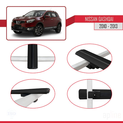 Compatible with Nissan Qashqai (J10) Post-Facelift 2010-2013 BASIC Model Car Roof Rack Cross Bar Black Aluminium 2 Bars