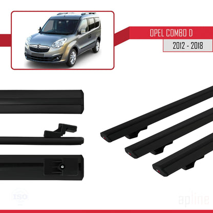 Compatible avec Opel Combo D 2012-2018 BASIC Model Barres de Toit Railing Porte-Bagages de Voiture Noir Aluminium 3 Barres
