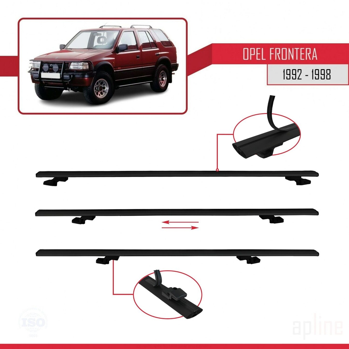 Compatible avec Opel Frontera 1992-1998 BASIC Model Barres de Toit Railing Porte-Bagages de Voiture Noir Aluminium 3 Barres
