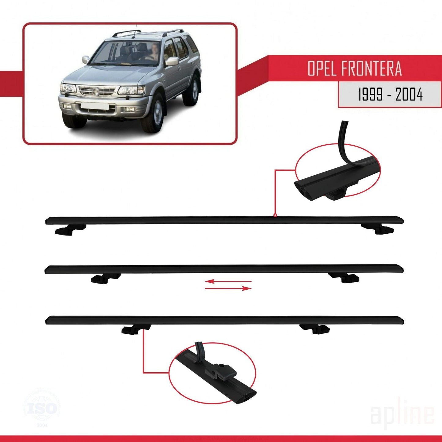 Compatible avec Opel Frontera 2 1999-2004 BASIC Model Barres de Toit Railing Porte-Bagages de Voiture Noir Aluminium 2 Barres