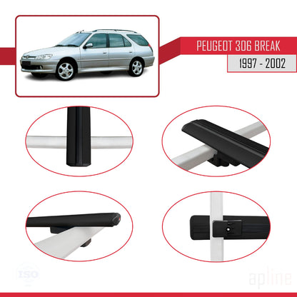 Kompatibel mit Peugeot 306 Combi 1997-2002 BASIC Model Relingträger Dachträger Auto Gepäckträger Schwarz Aluminium 2 Stangen
