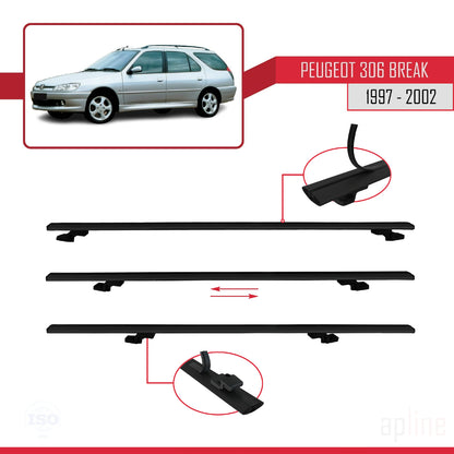 Kompatibel mit Peugeot 306 Combi 1997-2002 BASIC Model Relingträger Dachträger Auto Gepäckträger Schwarz Aluminium 2 Stangen