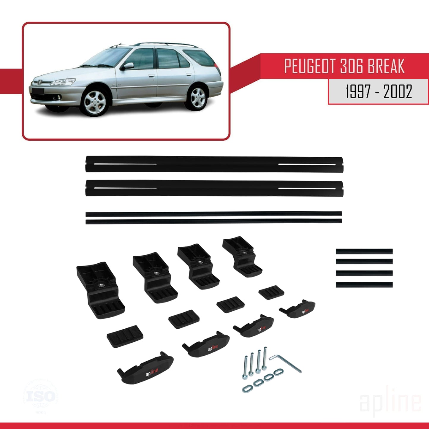 Kompatibel mit Peugeot 306 Combi 1997-2002 BASIC Model Relingträger Dachträger Auto Gepäckträger Schwarz Aluminium 2 Stangen