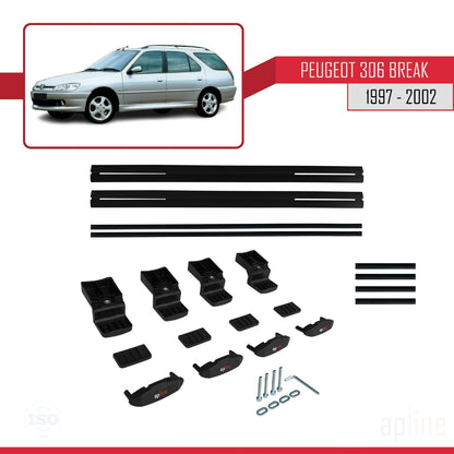 Kompatibel mit Peugeot 306 Combi 1997-2002 BASIC Model Relingträger Dachträger Auto Gepäckträger Schwarz Aluminium 2 Stangen
