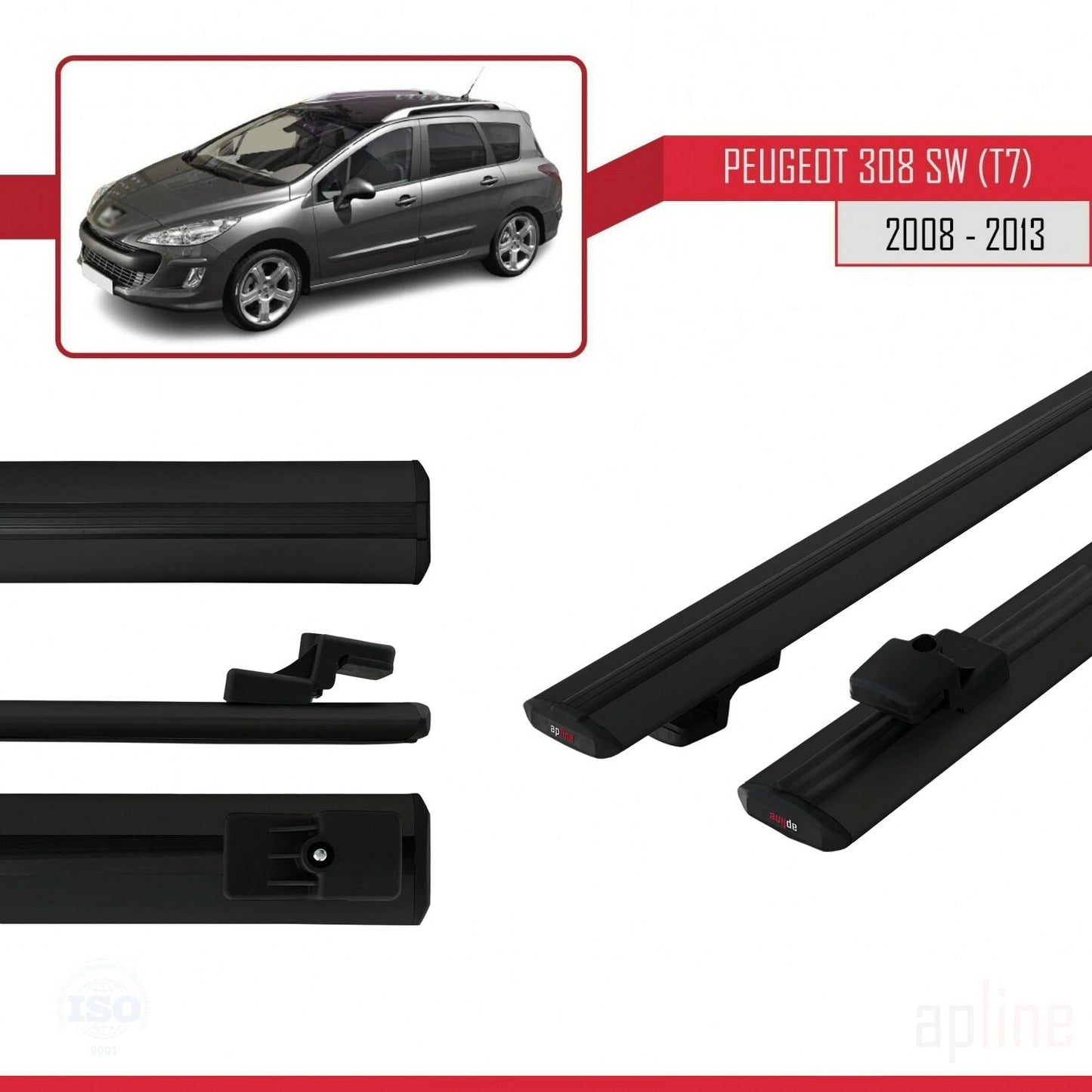 Kompatibel mit Peugeot 308 (T7) Combi 2008-2013 BASIC Model Relingträger Dachträger Auto Gepäckträger Schwarz Aluminium 2 Stangen