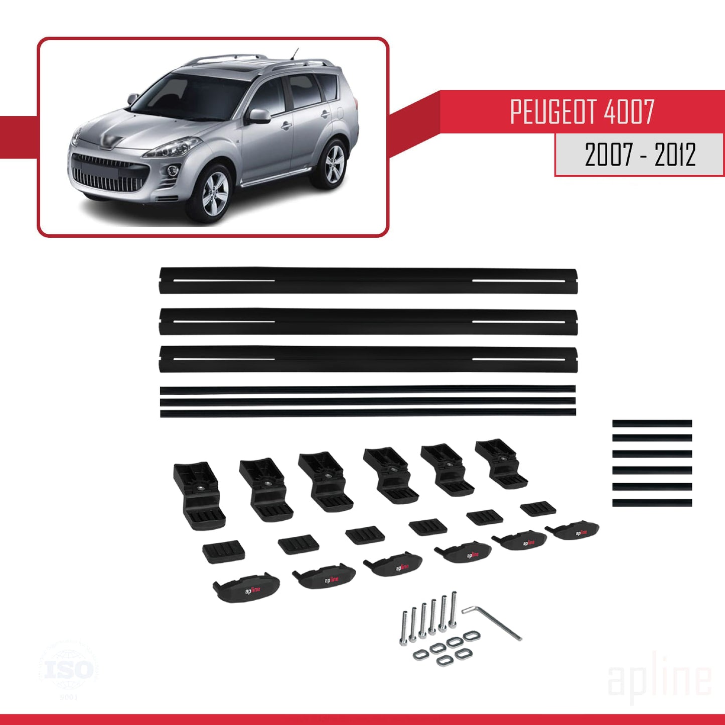 Kompatibel mit Peugeot 4007 2007-2012 BASIC Model Relingträger Dachträger Auto Gepäckträger Schwarz Aluminium 3 Stangen