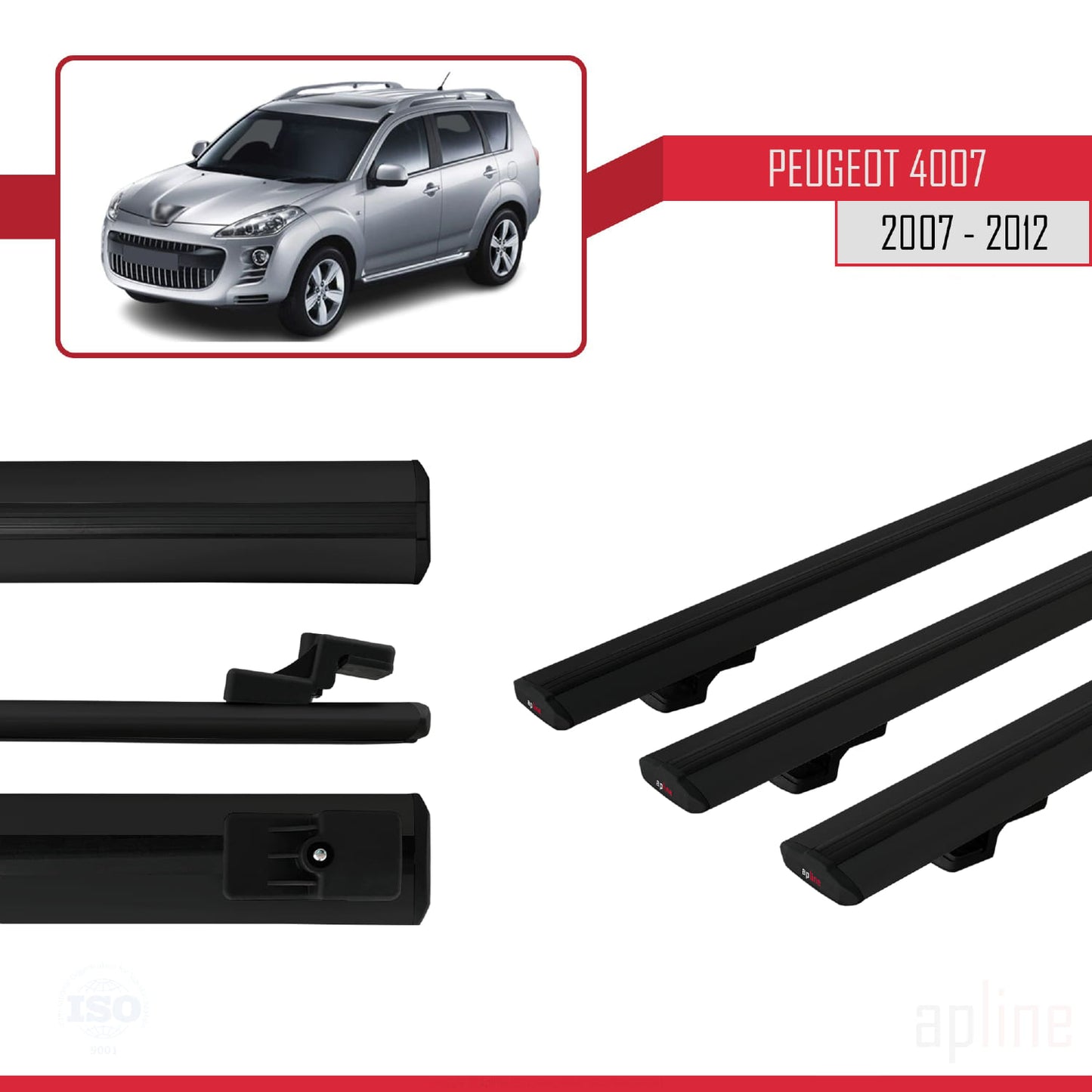 Kompatibel mit Peugeot 4007 2007-2012 BASIC Model Relingträger Dachträger Auto Gepäckträger Schwarz Aluminium 3 Stangen