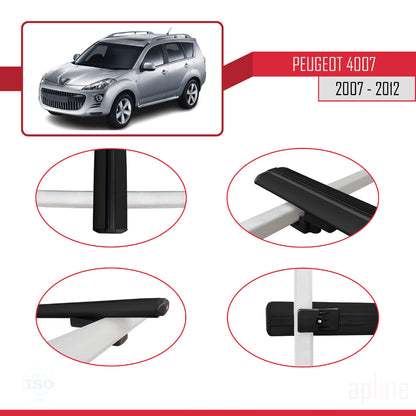 Kompatibel mit Peugeot 4007 2007-2012 BASIC Model Relingträger Dachträger Auto Gepäckträger Schwarz Aluminium 2 Stangen