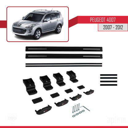 Kompatibel mit Peugeot 4007 2007-2012 BASIC Model Relingträger Dachträger Auto Gepäckträger Schwarz Aluminium 2 Stangen