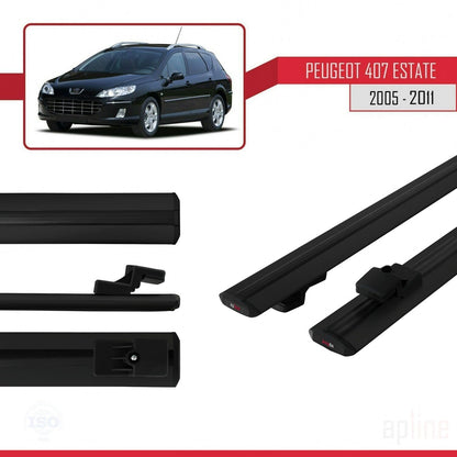 Kompatibel mit Peugeot 407 Combi 2005-2011 BASIC Model Relingträger Dachträger Auto Gepäckträger Schwarz Aluminium 2 Stangen