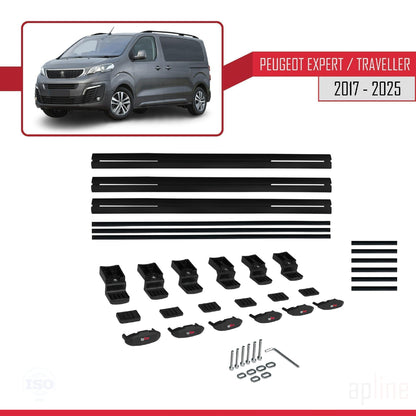 Kompatibel mit Peugeot Expert 3 Traveller 2017-2025 BASIC Model Relingträger Dachträger Auto Gepäckträger Schwarz Aluminium 3 Stangen