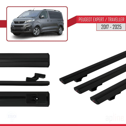 Kompatibel mit Peugeot Expert 3 Traveller 2017-2025 BASIC Model Relingträger Dachträger Auto Gepäckträger Schwarz Aluminium 3 Stangen
