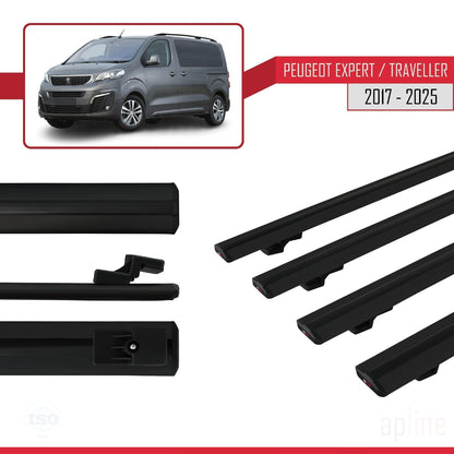 Kompatibel mit Peugeot Expert 3 Traveller 2017-2025 BASIC Model Relingträger Dachträger Auto Gepäckträger Schwarz Aluminium 4 Stangen