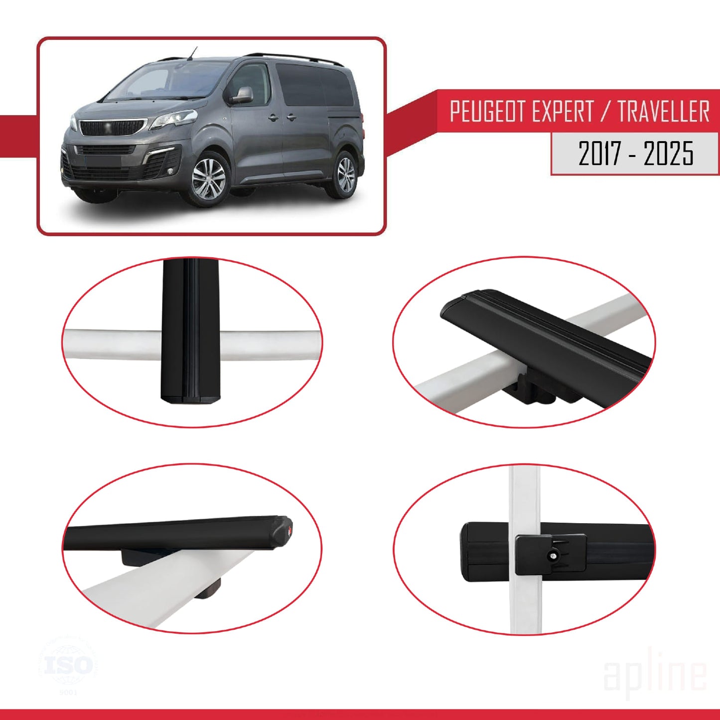 Kompatibel mit Peugeot Expert 3 Traveller 2017-2025 BASIC Model Relingträger Dachträger Auto Gepäckträger Schwarz Aluminium 4 Stangen