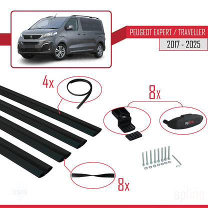 Kompatibel mit Peugeot Expert 3 Traveller 2017-2025 BASIC Model Relingträger Dachträger Auto Gepäckträger Schwarz Aluminium 4 Stangen