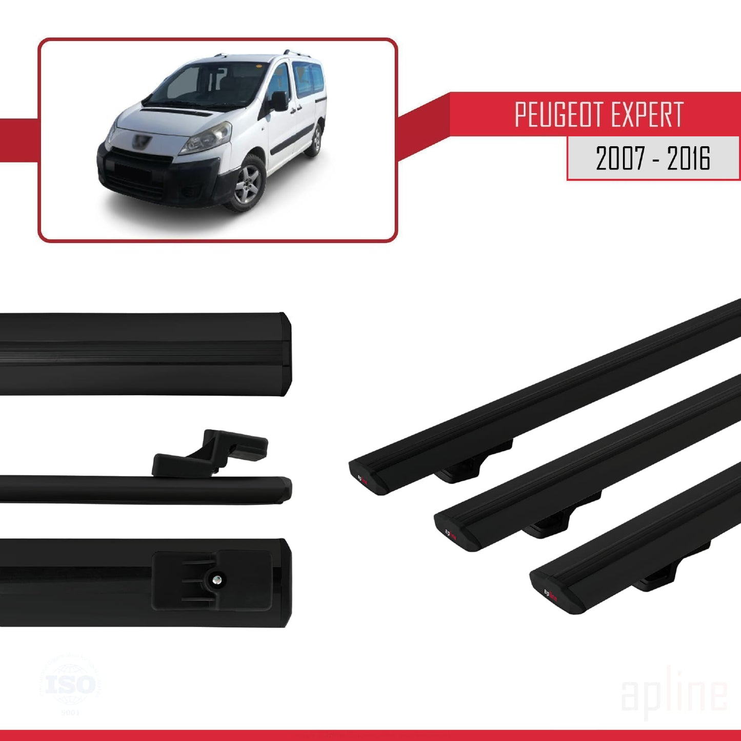 Kompatibel mit Peugeot Expert 2 2007-2016 BASIC Model Relingträger Dachträger Auto Gepäckträger Schwarz Aluminium 3 Stangen