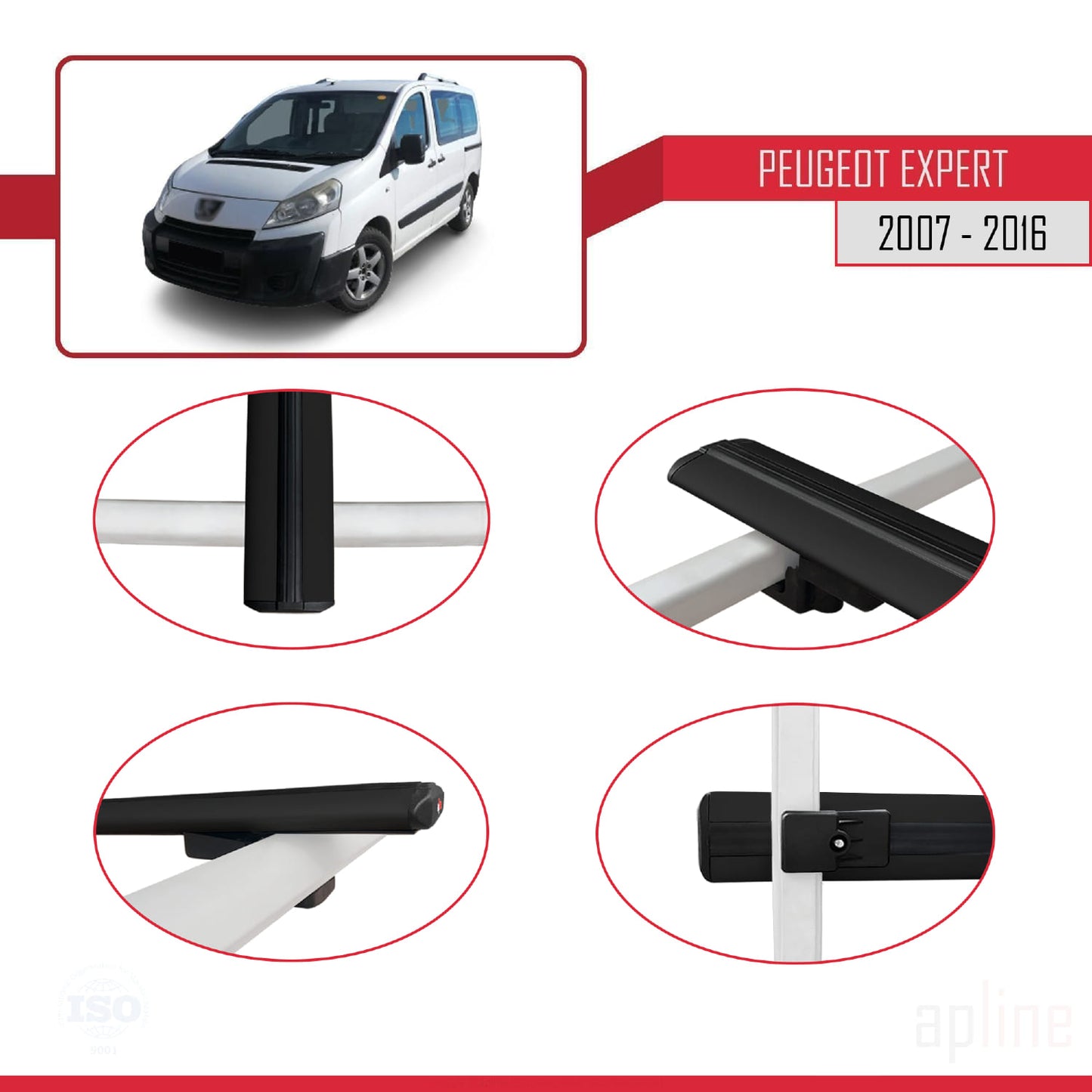 Kompatibel mit Peugeot Expert 2 2007-2016 BASIC Model Relingträger Dachträger Auto Gepäckträger Schwarz Aluminium 3 Stangen