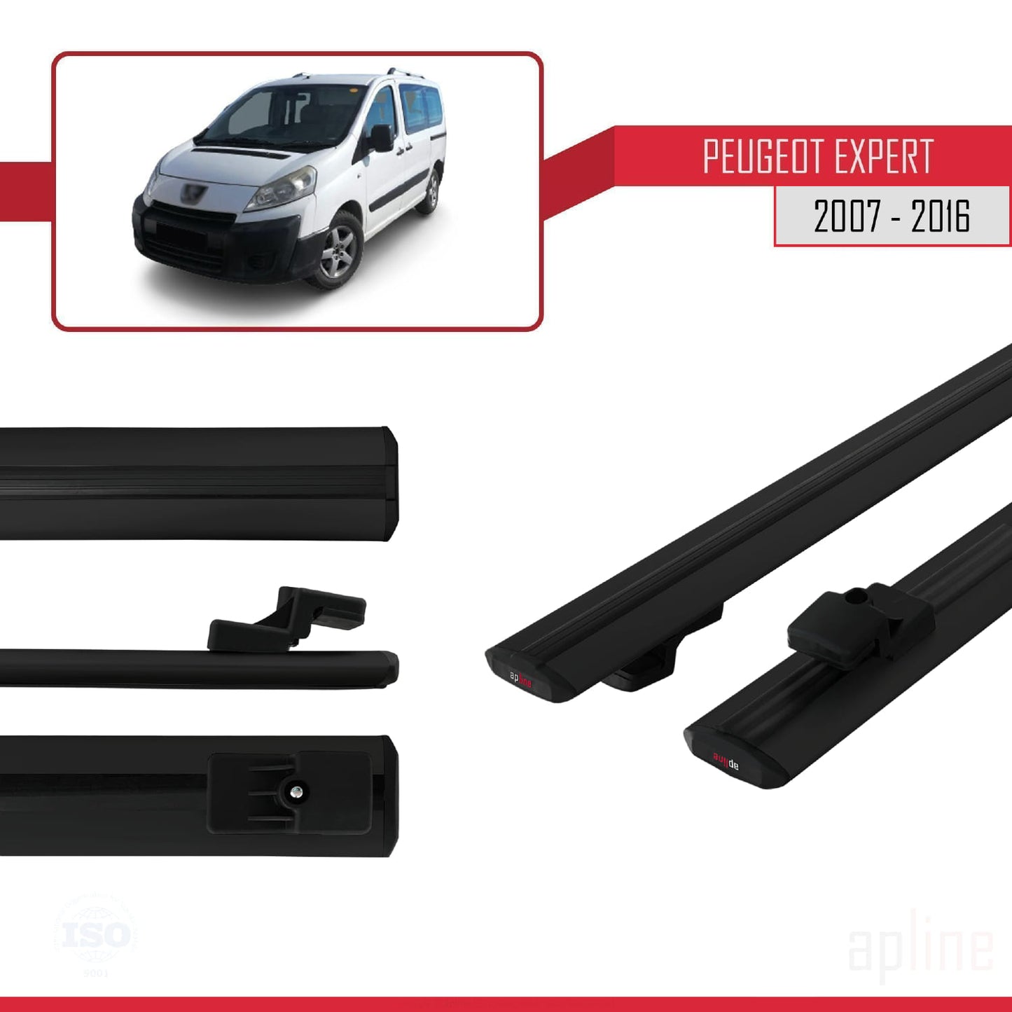 Compatible avec Peugeot Expert 2 2007-2016 BASIC Model Barres de Toit Railing Porte-Bagages de Voiture Noir Aluminium 2 Barres