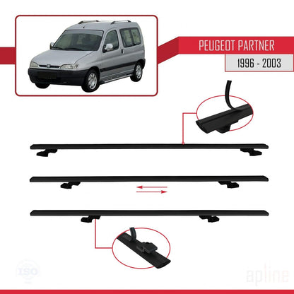 Compatible avec Peugeot Partner Pre-Facelift 1996-2003 BASIC Model Barres de Toit Railing Porte-Bagages de Voiture Noir Aluminium 3 Barres