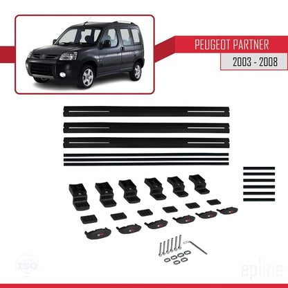 Compatible with Peugeot Partner Post-Facelift 2003-2008 BASIC Model Car Roof Rack Cross Bar Black Aluminium 3 Bars