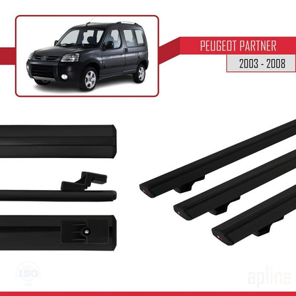 Compatible with Peugeot Partner Post-Facelift 2003-2008 BASIC Model Car Roof Rack Cross Bar Black Aluminium 3 Bars