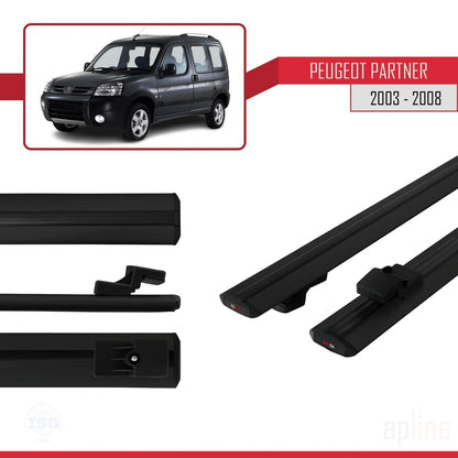 Compatible avec Peugeot Partner Post-Facelift 2003-2008 BASIC Model Barres de Toit Railing Porte-Bagages de Voiture Noir Aluminium 2 Barres