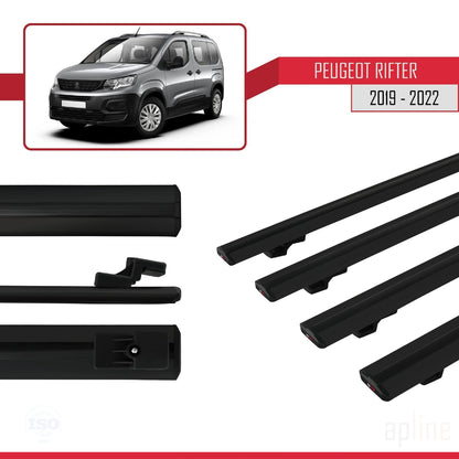 Compatible with Peugeot Rifter 2019-2022 BASIC Model Car Roof Rack Cross Bar Black Aluminium 4 Bars