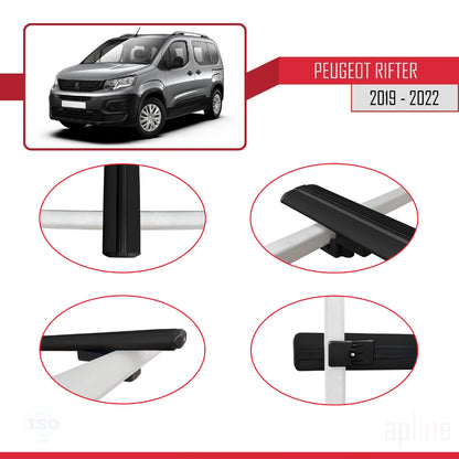 Compatible with Peugeot Rifter 2019-2022 BASIC Model Car Roof Rack Cross Bar Black Aluminium 2 Bars