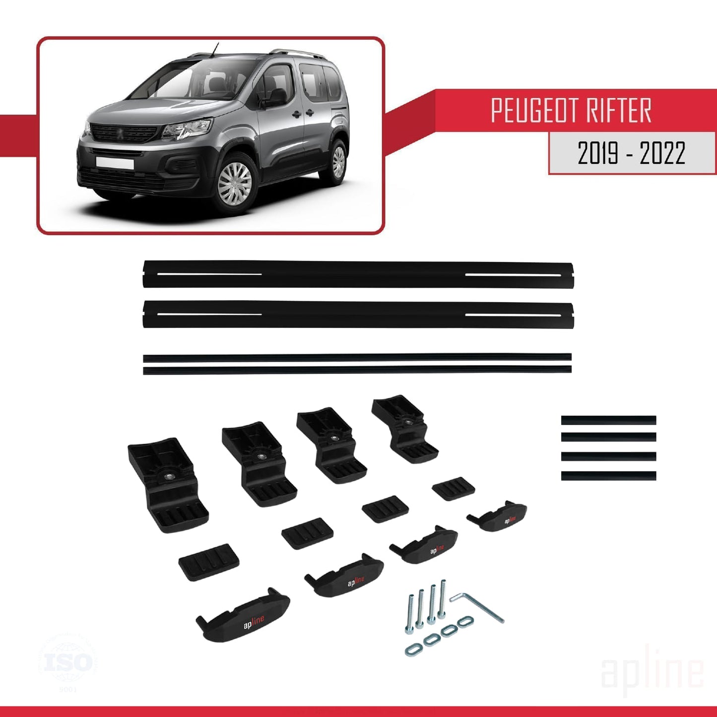 Compatible with Peugeot Rifter 2019-2022 BASIC Model Car Roof Rack Cross Bar Black Aluminium 2 Bars