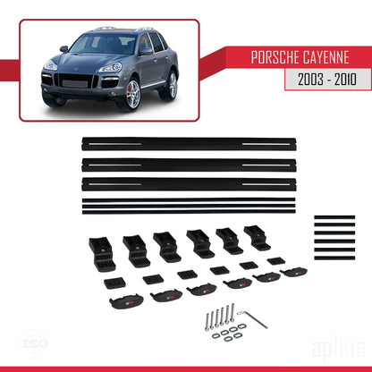 Kompatibel mit Porsche Cayenne (9PA) 2003-2010 BASIC Model Relingträger Dachträger Auto Gepäckträger Schwarz Aluminium 3 Stangen