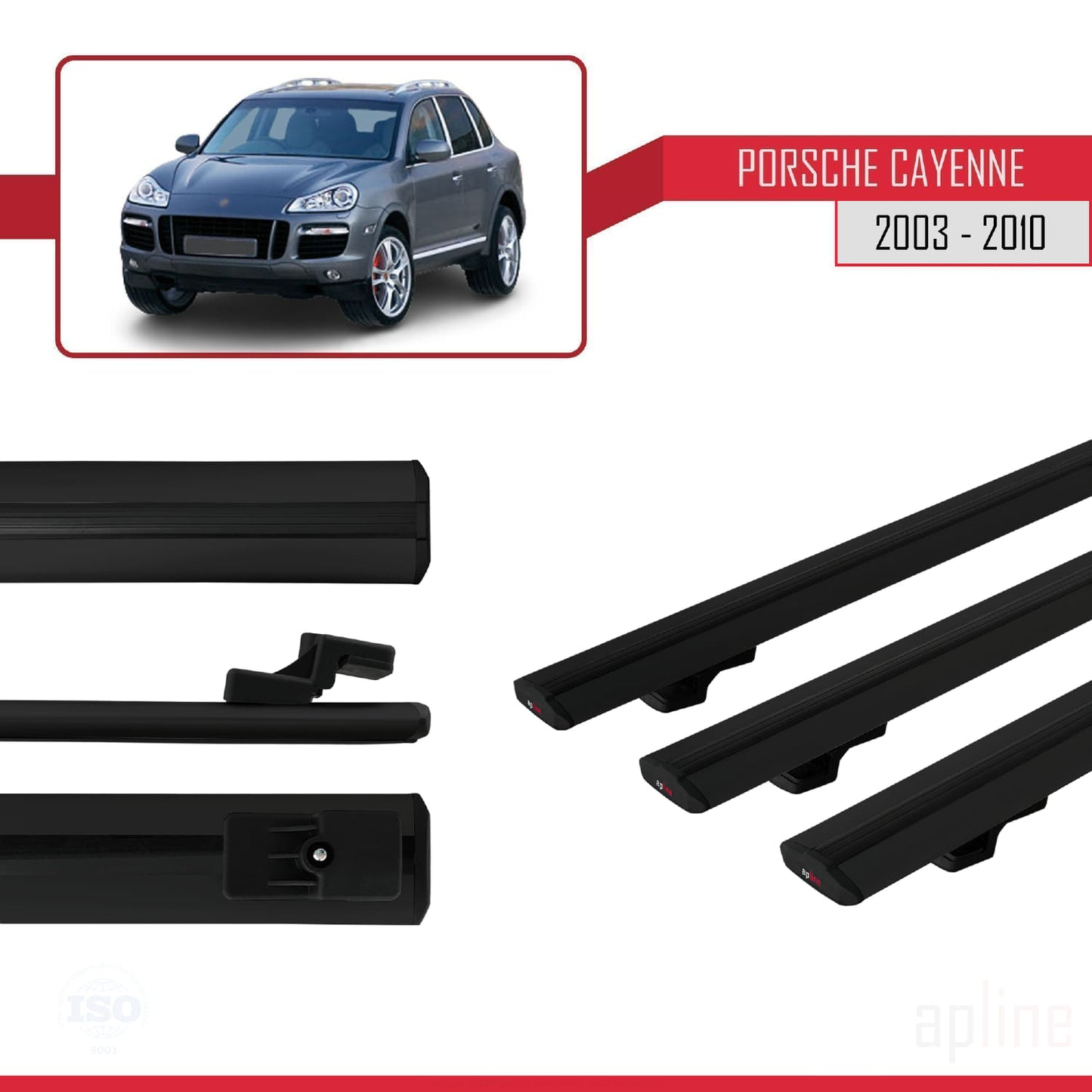 Kompatibel mit Porsche Cayenne (9PA) 2003-2010 BASIC Model Relingträger Dachträger Auto Gepäckträger Schwarz Aluminium 3 Stangen