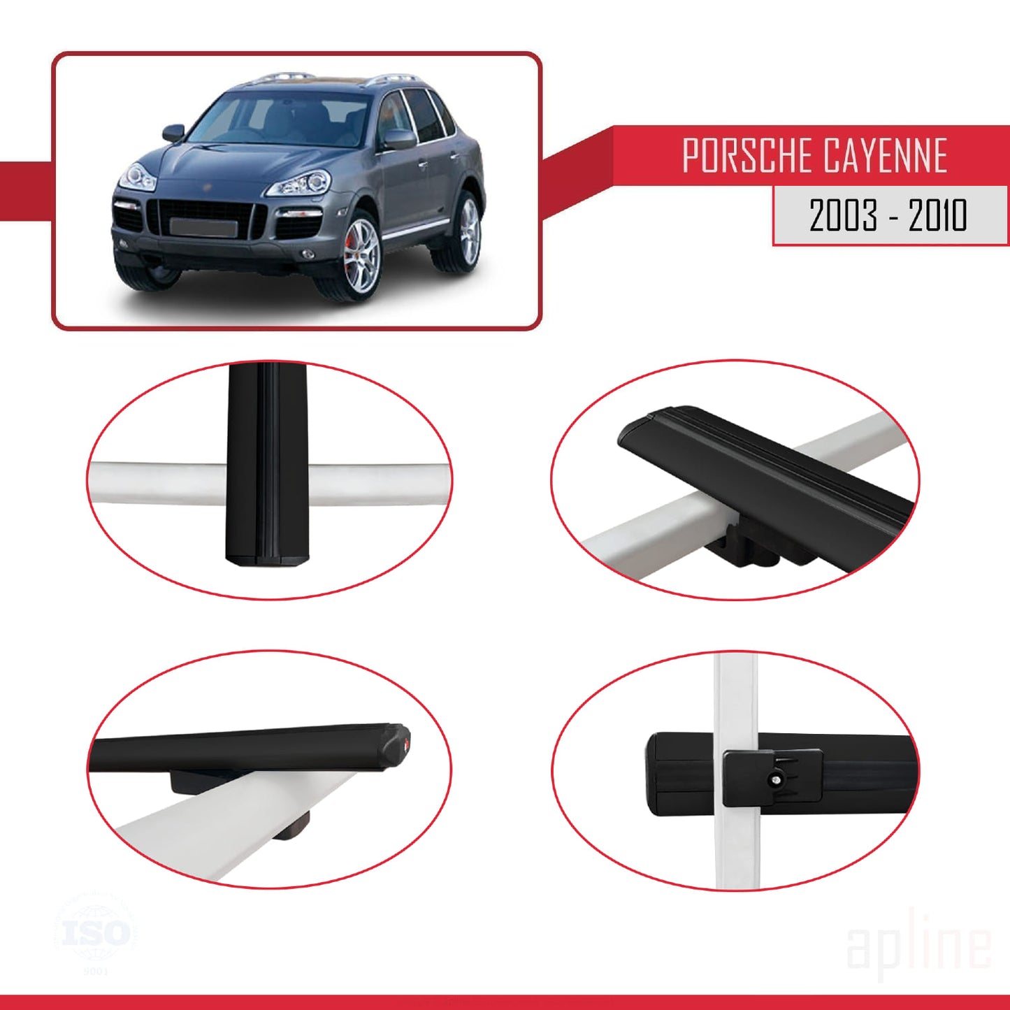 Kompatibel mit Porsche Cayenne (9PA) 2003-2010 BASIC Model Relingträger Dachträger Auto Gepäckträger Schwarz Aluminium 3 Stangen