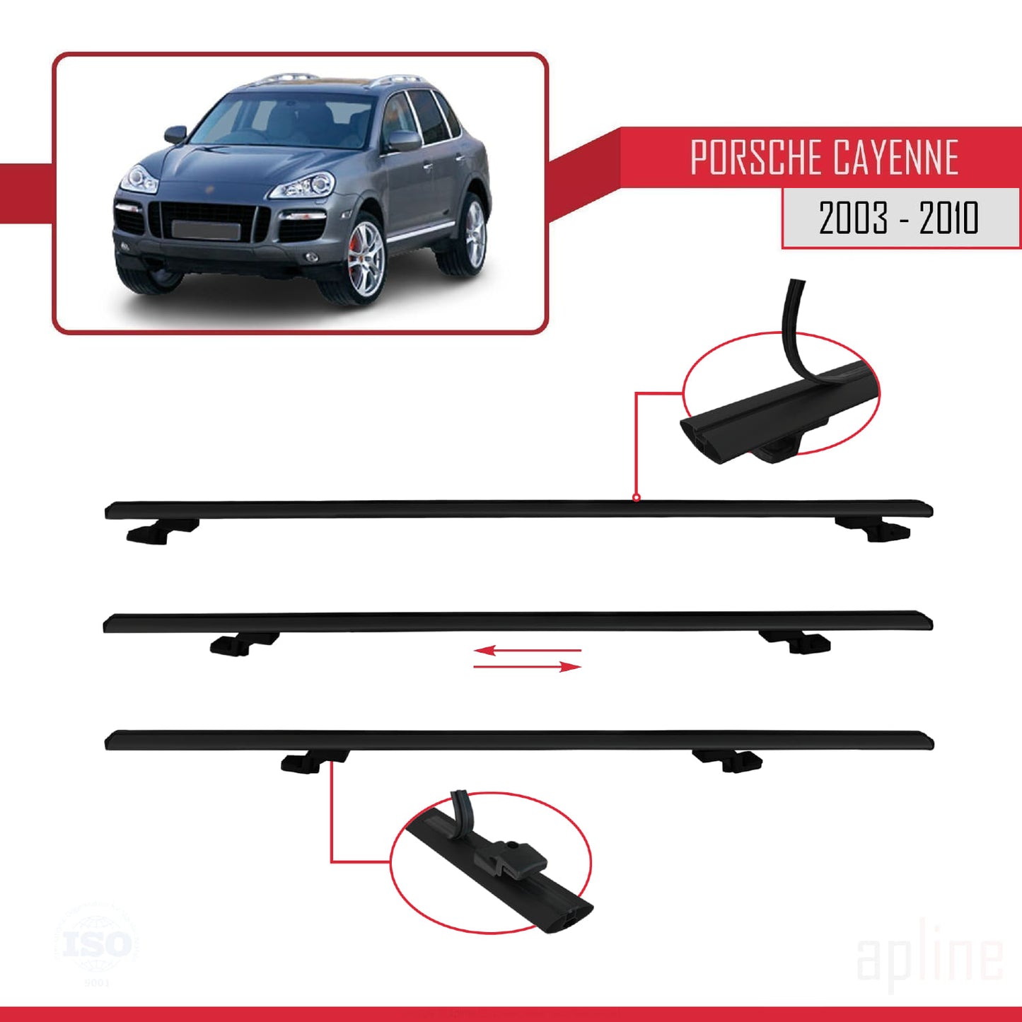 Kompatibel mit Porsche Cayenne (9PA) 2003-2010 BASIC Model Relingträger Dachträger Auto Gepäckträger Schwarz Aluminium 3 Stangen