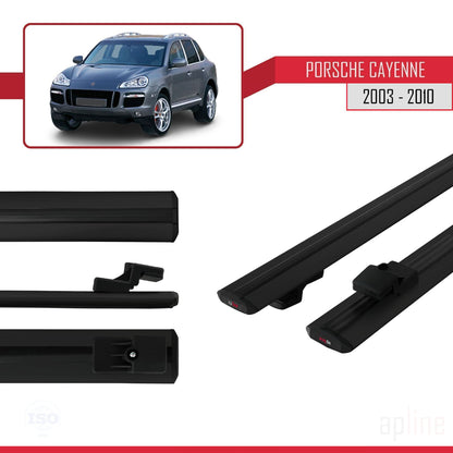 Kompatibel mit Porsche Cayenne (9PA) 2003-2010 BASIC Model Relingträger Dachträger Auto Gepäckträger Schwarz Aluminium 2 Stangen