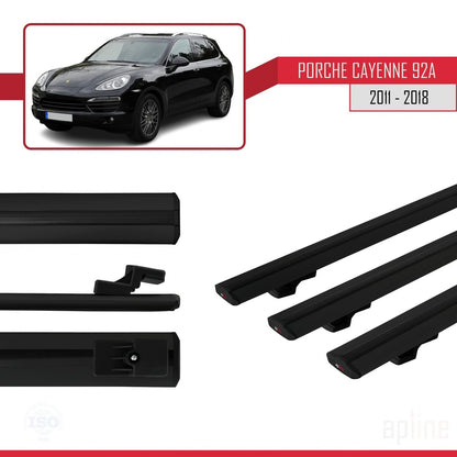 Compatible avec Porsche Cayenne 2 (92A) 2011-2018 BASIC Model Barres de Toit Railing Porte-Bagages de Voiture Noir Aluminium 3 Barres
