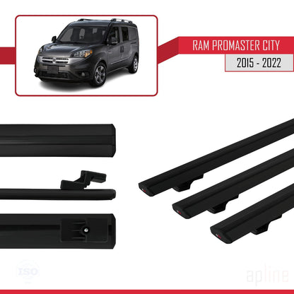 Compatible avec Ram Promaster City (636) 2015-2022 BASIC Model Barres de Toit Railing Porte-Bagages de Voiture Noir Aluminium 3 Barres