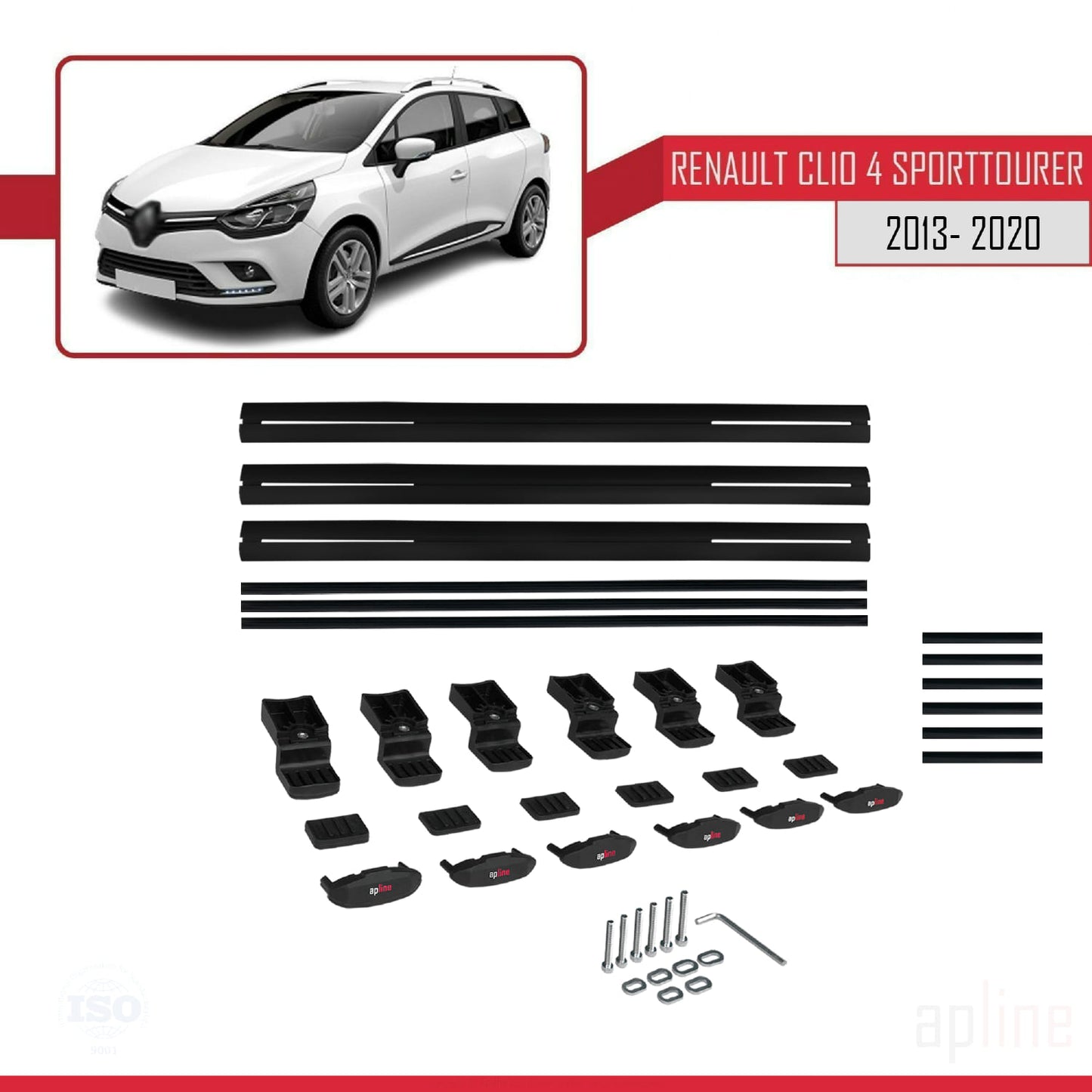 Compatible avec Renault Clio 4 ST 2013-2020 BASIC Model Barres de Toit Railing Porte-Bagages de Voiture Noir Aluminium 3 Barres