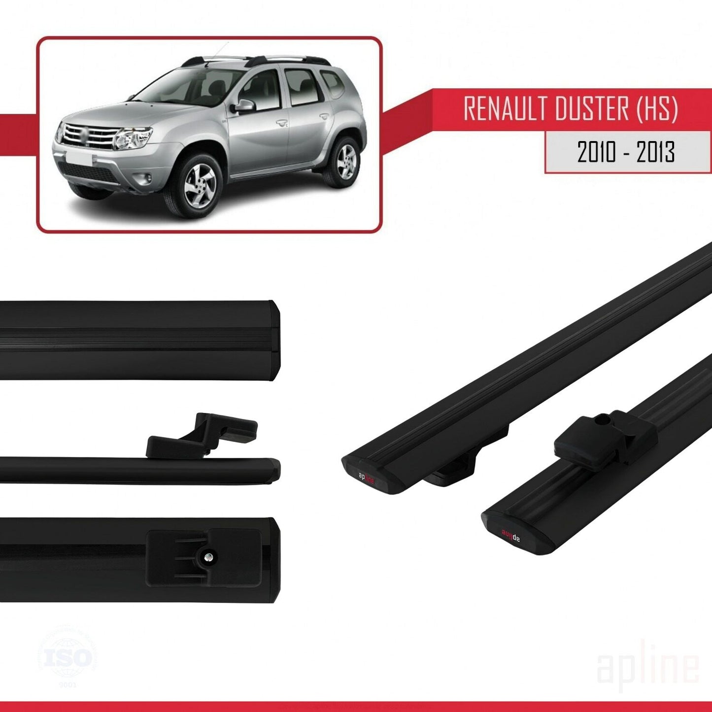Compatible avec Renault Duster (HS) Pre-Facelift 2010-2013 BASIC Model Barres de Toit Railing Porte-Bagages de Voiture Noir Aluminium 2 Barres