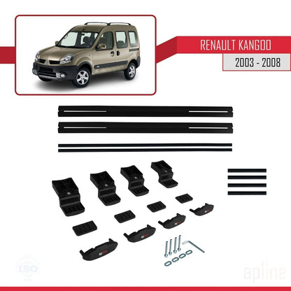 Compatible avec Renault Kangoo (X76) Post-Facelift 2003-2008 BASIC Model Barres de Toit Railing Porte-Bagages de Voiture Noir Aluminium 2 Barres