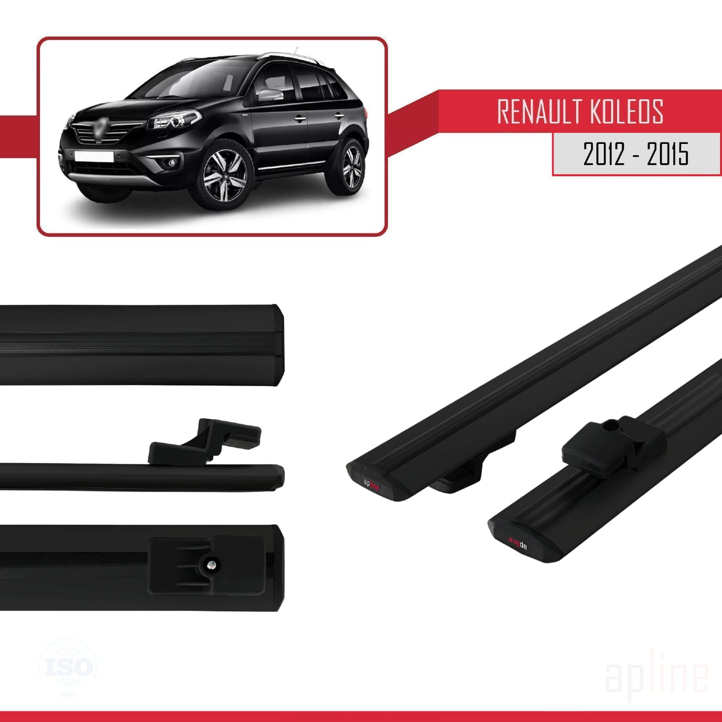 Compatible avec Renault Koleos (HY) Post-Facelift 2012-2015 BASIC Model Barres de Toit Railing Porte-Bagages de Voiture Noir Aluminium 2 Barres