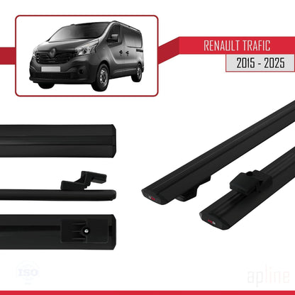 Compatible avec Renault Trafic 3 (X82) 2015-2025 BASIC Model Barres de Toit Railing Porte-Bagages de Voiture Noir Aluminium 2 Barres