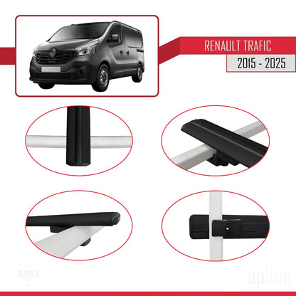 Compatible avec Renault Trafic 3 (X82) 2015-2025 BASIC Model Barres de Toit Railing Porte-Bagages de Voiture Noir Aluminium 2 Barres