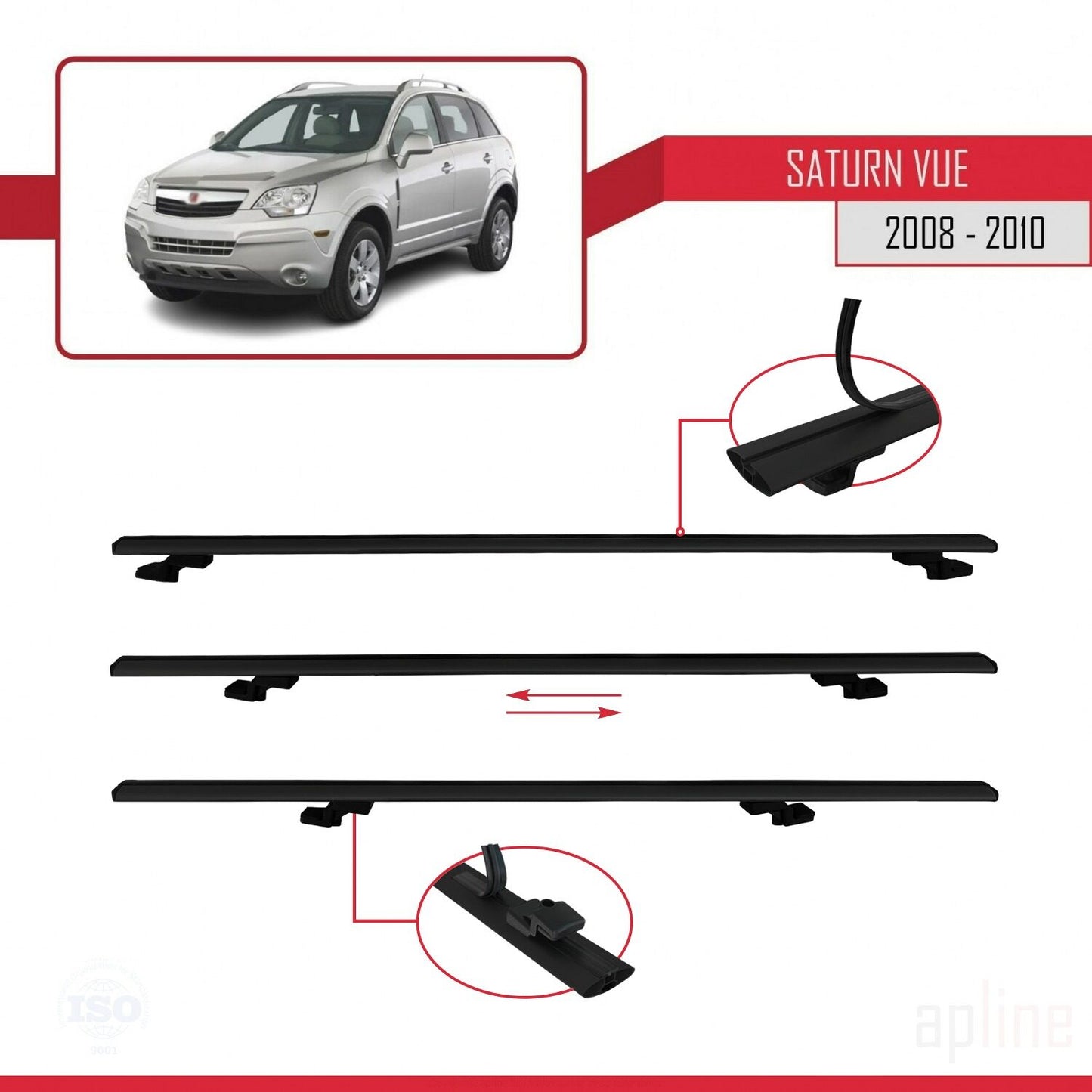 Compatible avec Saturn Vue 2 2008-2010 BASIC Model Barres de Toit Railing Porte-Bagages de Voiture Noir Aluminium 2 Barres