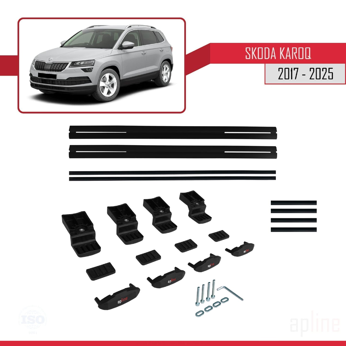 Compatible with Skoda Karoq 2017-2025 BASIC Model Car Roof Rack Cross Bar Black Aluminium 2 Bars