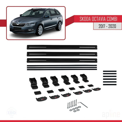 Compatible avec Skoda Octavia 3 (5E) Break Post-Facelift 2017-2020 BASIC Model Barres de Toit Railing Porte-Bagages de Voiture Noir Aluminium 3 Barres