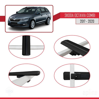 Compatible avec Skoda Octavia 3 (5E) Break Post-Facelift 2017-2020 BASIC Model Barres de Toit Railing Porte-Bagages de Voiture Noir Aluminium 2 Barres