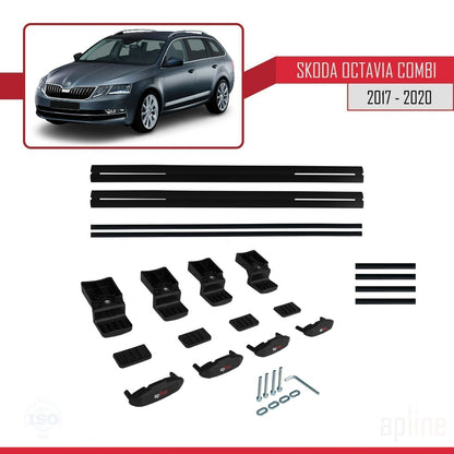 Compatible avec Skoda Octavia 3 (5E) Break Post-Facelift 2017-2020 BASIC Model Barres de Toit Railing Porte-Bagages de Voiture Noir Aluminium 2 Barres