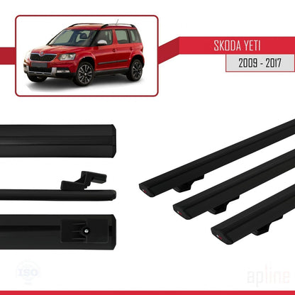 Compatible avec Skoda Yeti 2009-2017  BASIC Model Barres de Toit Railing Porte-Bagages de Voiture Noir Aluminium 3 Barres