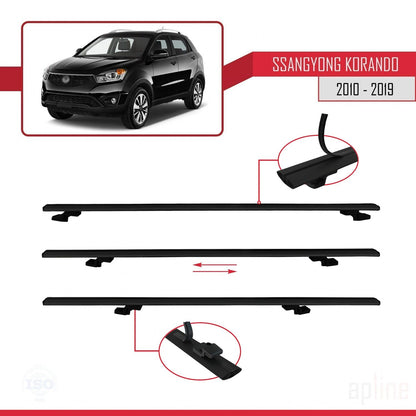 Compatible avec Ssangyong Korando 3 (C200) 2010-2019 BASIC Model Barres de Toit Railing Porte-Bagages de Voiture Noir Aluminium 2 Barres